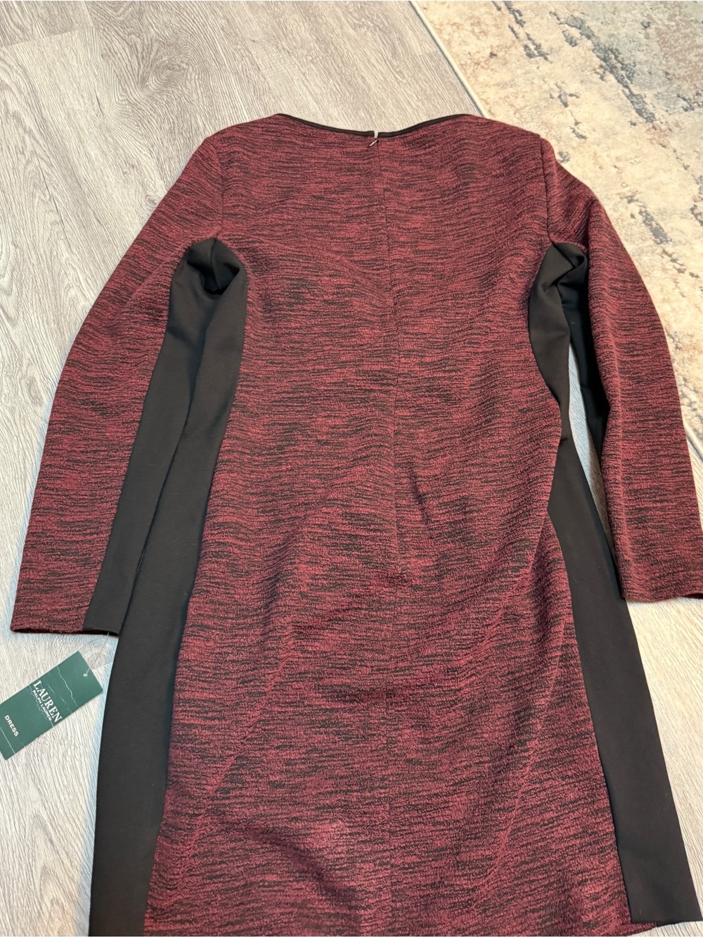 NWT Lauren Ralph Lauren Women’s Dress Size 16 Burgundy Black Colorblock Long Sle - Picture 13 of 13